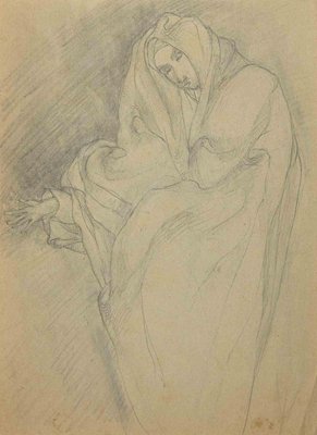 Unknown, Woman in the Wind, Pencil on Paper, Early 20th Century-ZCI-988802