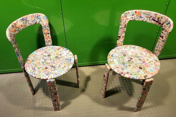 Upcycled Stamp Covered Dining Chairs by Bruno Rey for Kusch & Co, 1970s-QDP-1763468