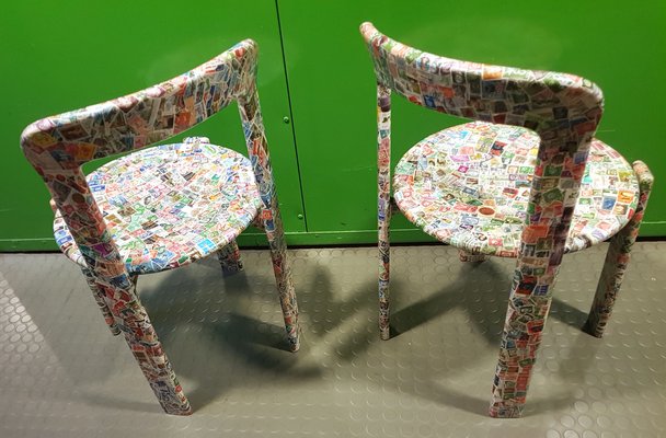 Upcycled Stamp Covered Dining Chairs by Bruno Rey for Kusch & Co, 1970s-QDP-1763468