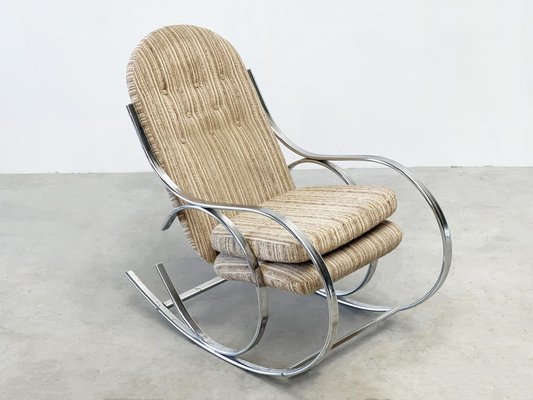 Upholstered Chrome Rocking Chair, 1970s-XLH-1817245