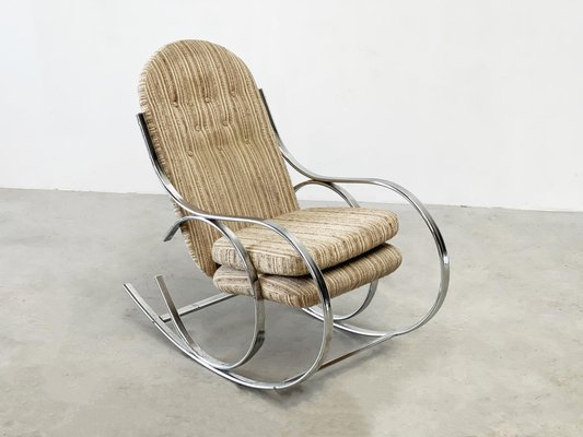 Upholstered Chrome Rocking Chair, 1970s-XLH-1817245