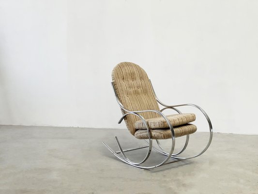 Upholstered Chrome Rocking Chair, 1970s-XLH-1817245