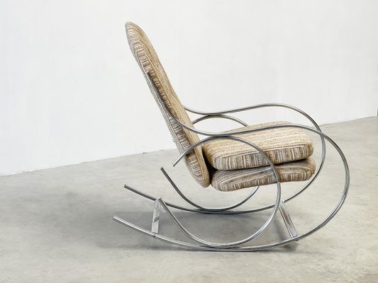 Upholstered Chrome Rocking Chair, 1970s-XLH-1817245