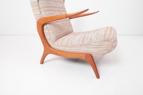 Upholstered Lounge Chair & Stool Set, Italy, 1950s, Set of 3-SFD-728493