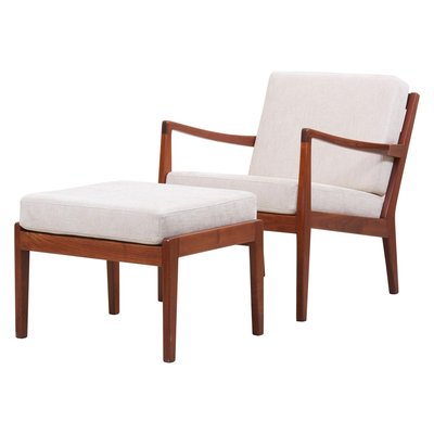 Upholstered Lounge Chair & Stool Set, Italy, 1950s, Set of 3-SFD-728493