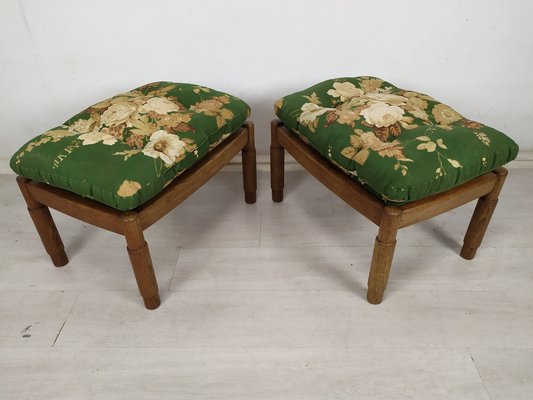 Upholstered Oak Poufs, 1950s, Set of 2-EAD-1703688