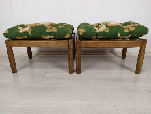 Upholstered Oak Poufs, 1950s, Set of 2-EAD-1703688