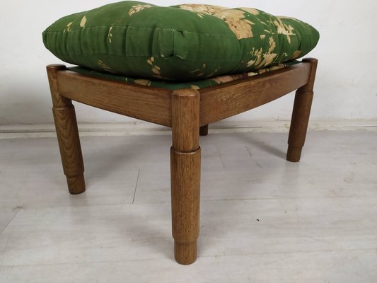 Upholstered Oak Poufs, 1950s, Set of 2-EAD-1703688