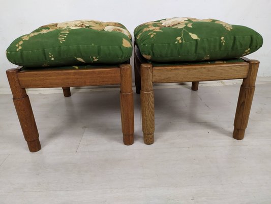 Upholstered Oak Poufs, 1950s, Set of 2-EAD-1703688