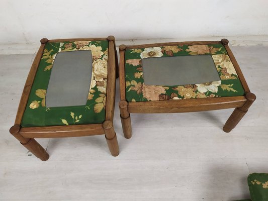 Upholstered Oak Poufs, 1950s, Set of 2-EAD-1703688