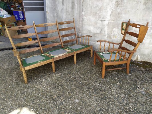 Upholstered Oak Sofa and Chair, 1950s, Set of 2-EAD-1703676