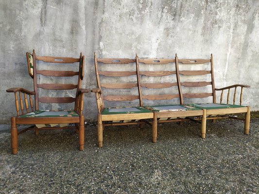 Upholstered Oak Sofa and Chair, 1950s, Set of 2-EAD-1703676