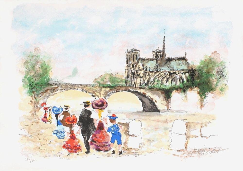 Urbain Huchet, Paris, Promenade Sur Les Quais, 1985, Lithograph on Arches Paper