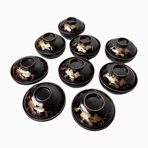 Urushi Maki-E Lidded Rice Bowls, Japan, 1920s, Set of 9-DWL-1699736