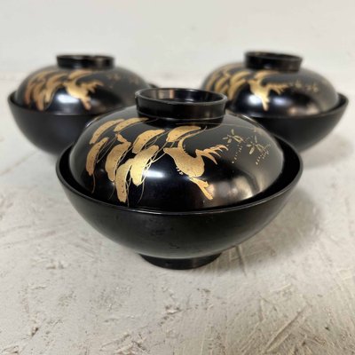 Urushi Maki-E Rice Bowls, Japan, 1910s, Set of 3-DWL-1698151