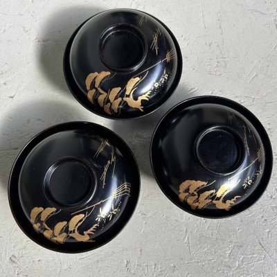 Urushi Maki-E Rice Bowls, Japan, 1910s, Set of 3-DWL-1698151