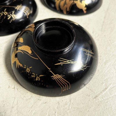 Urushi Maki-E Rice Bowls, Japan, 1910s, Set of 3-DWL-1698151