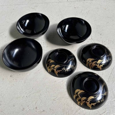 Urushi Maki-E Rice Bowls, Japan, 1910s, Set of 3-DWL-1698151