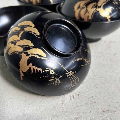 Urushi Maki-E Rice Bowls, Japan, 1910s, Set of 3-DWL-1698151