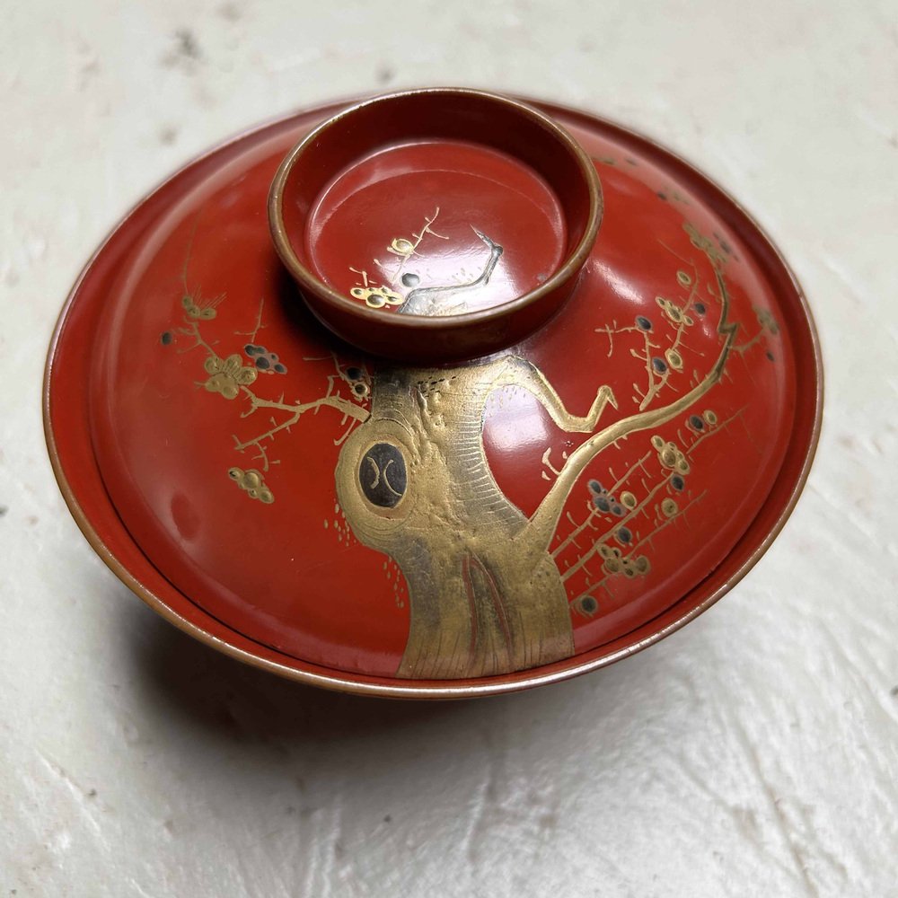 Urushi Maki-E Rice Bowls with Sakura Decor, Japan, 1920s, Set of 8