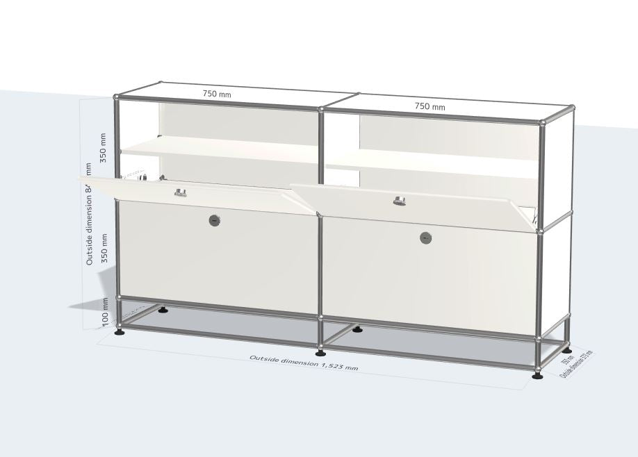 2x3 모듈 사이드보드 (4 drop down doors, 레그, 상단 Divider shelf 2개) [W(750+750)XD350XH(100+350+350)]