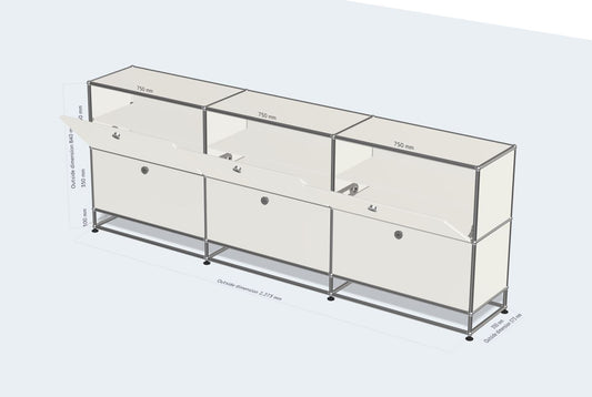 3x3 모듈 사이드보드 (6 드롭다운 도어, 레그, 3 divider shelves) [W(750+750+750)XD350XH(100+350+350)]