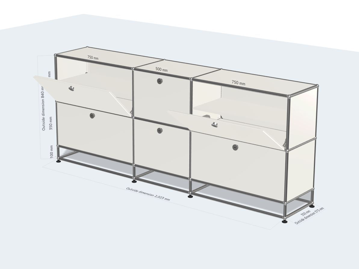 3x3 모듈 사이드보드 (6 drop down doors, bottom legs, 3 divider shelves) [W(750+500+750)XD350XH(100+350+350)]
