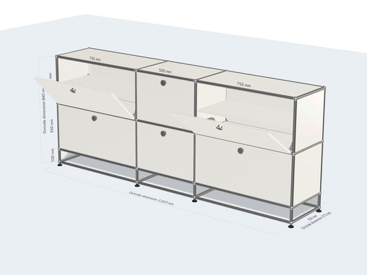 3x3 모듈 사이드보드 (6 drop down doors, bottom legs, 3 divider shelves) [W(750+500+750)XD350XH(100+350+350)]