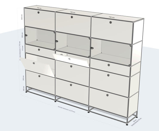 3x6 모듈 하이보드 (12 drop down doors, 3 glass doors, 3 open compartments) [W(750+750+750)XD350XH(100+350+175+350+350+350)]