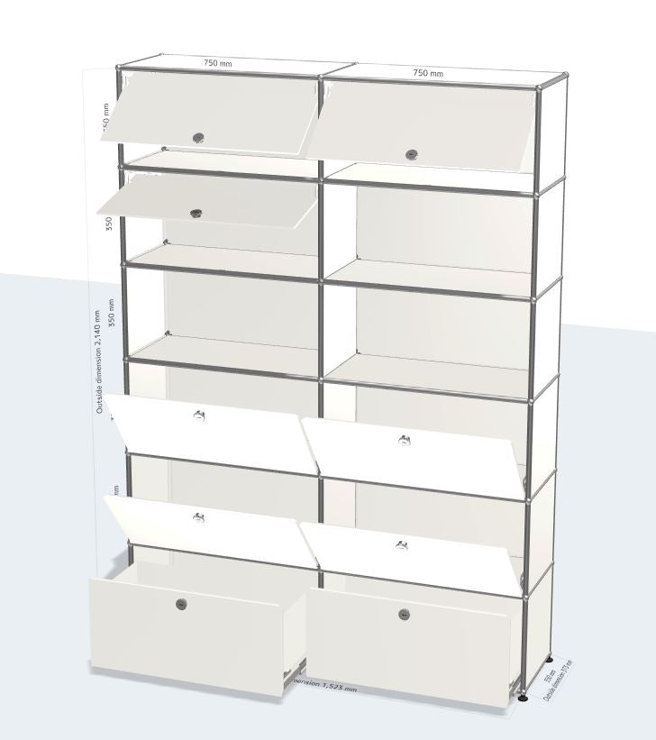 2x6 Module (4 drop down, 3 flip-up, 2 drawer) [W(750+750)XD350XH(350+350+350+350+350+350)]