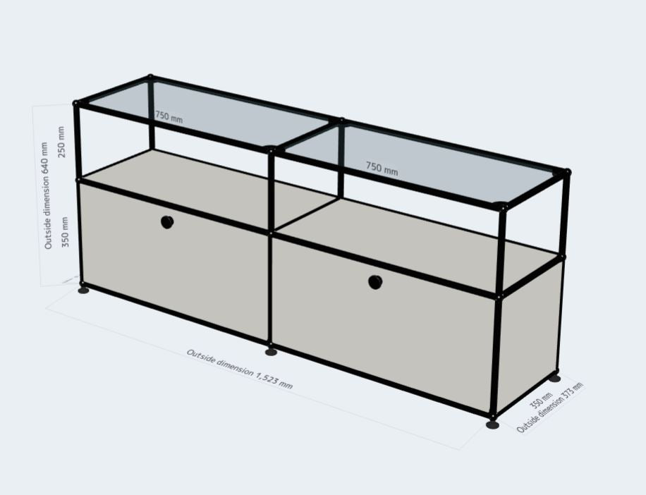 2x2 모듈 사이드보드 (2 Drawer, 오픈형 상단 유리) [W(750+750)XD350XH(350+250)]