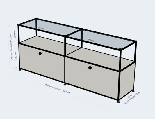 2x2 모듈 사이드보드 (2 Drawer, 오픈형 상단 유리) [W(750+750)XD350XH(350+250)]