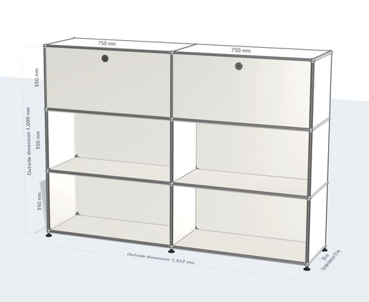 2x3 모듈 사이드보드 (2 drop down doors, 4 open) [W(750+750)XD350XH(350+350+350)]
