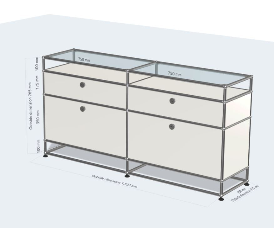 2x3 모듈 사이드보드 (4 drop down doors, 2 glass panels, bottom legs) [W(750+750)XD350XH(100+350+175+100)]