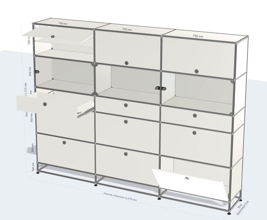 3x6 모듈 하이보드 (6 drop down doors, 3 drawers, 3 glass doors, 3 flip up doors, 3 shelves) [W(750+750+750)XD350XH(100+350+350+175+350+350)]