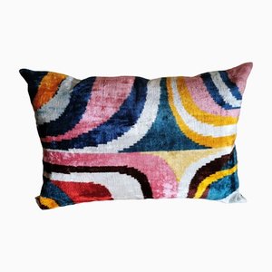 Uzbekistan Ikat Fabric Handmade Rectangular Cushion Cover-QRS-1314926