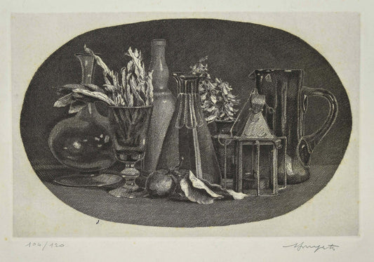 Vairo Mongatti , Still Life , Original Etching by V. Mongatti , 1980s