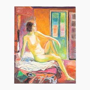 Valentin Rusin, Expressionist Nude, 20th Century, Acrylic on Wood, Framed-GPP-1139975