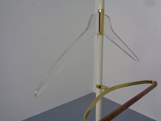 Valet Stand in Brass & Acrylic Glass & Leather from Vereinigte Werkstätten, Germany, 1950s-RDW-1251167