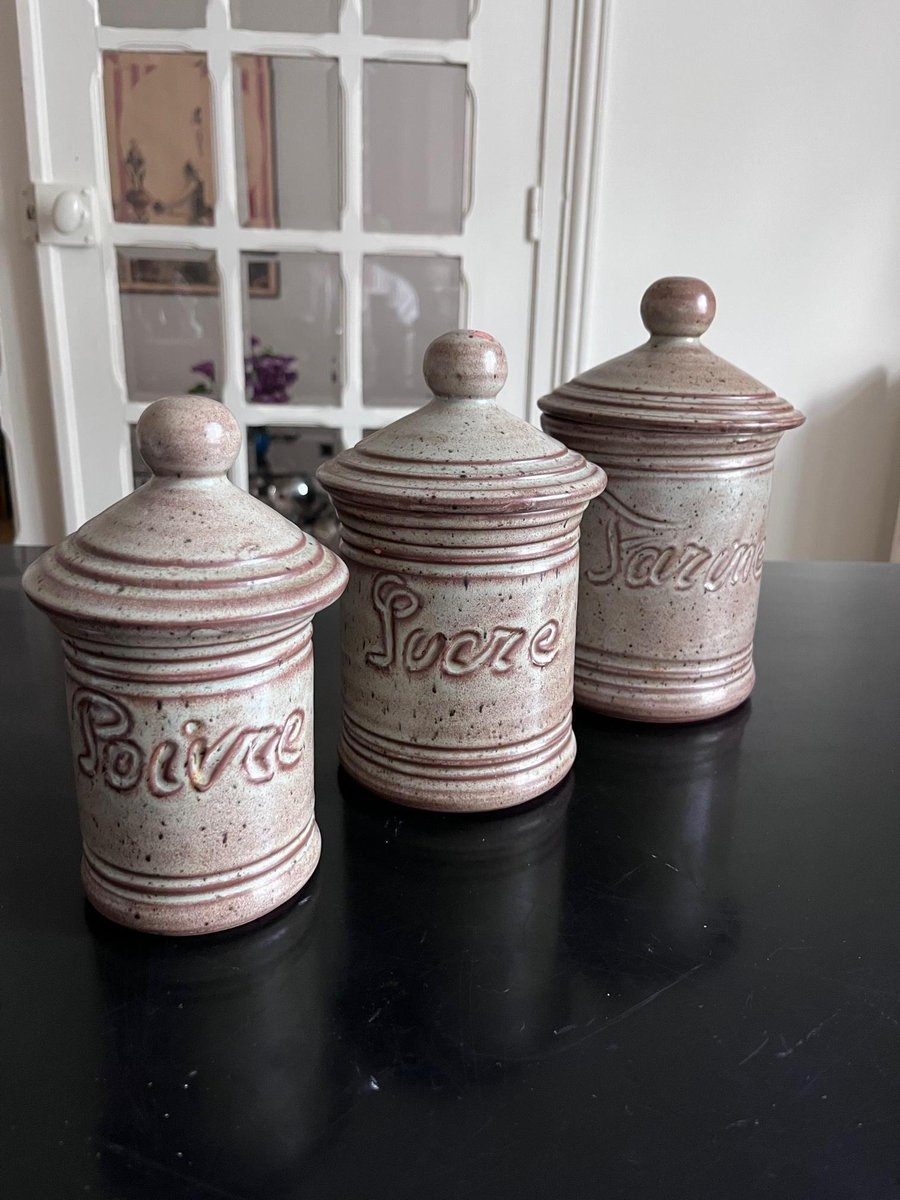 Vallauris Ceramic Pots with Lids, Set of 3