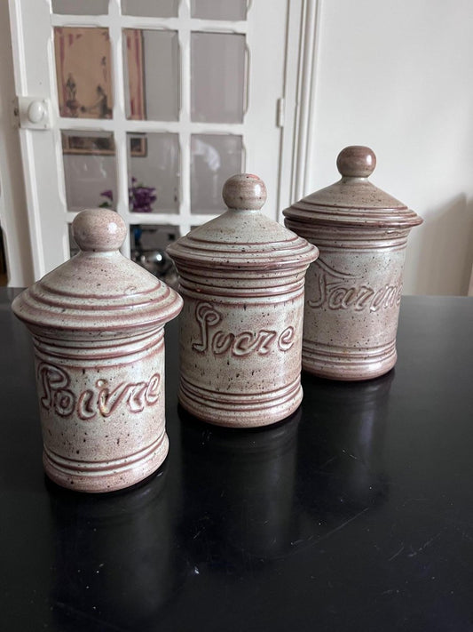 Vallauris Ceramic Pots with Lids, Set of 3