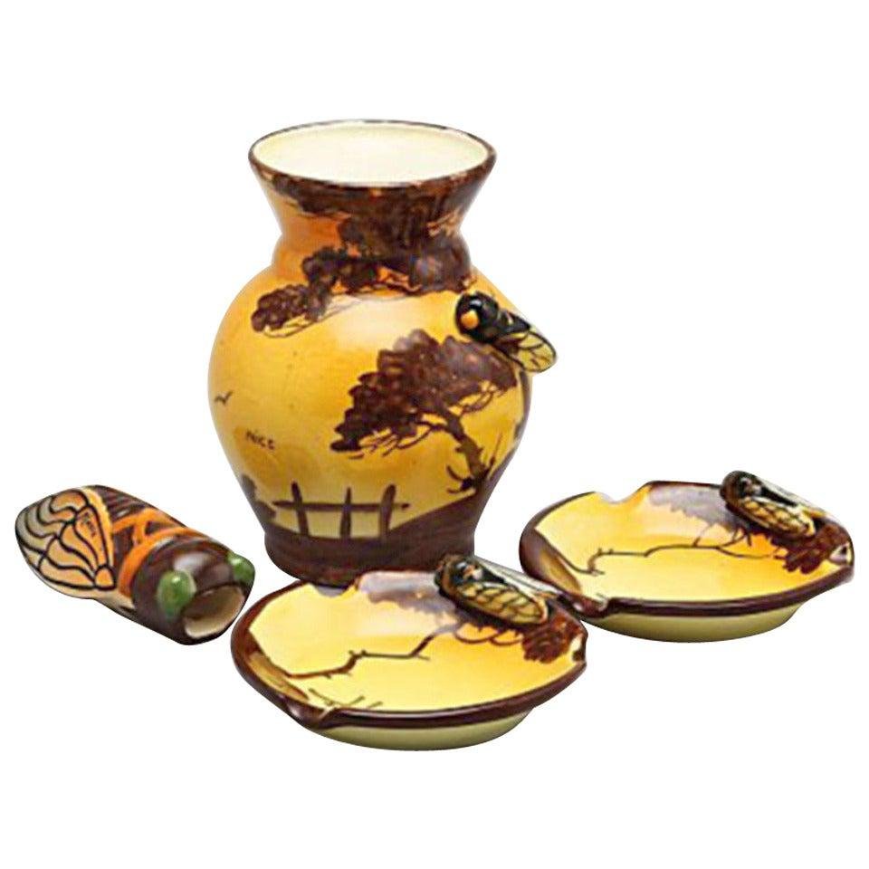 Vallauris Vase, Ashtrays & a Holder Formed as an Insect from Massier