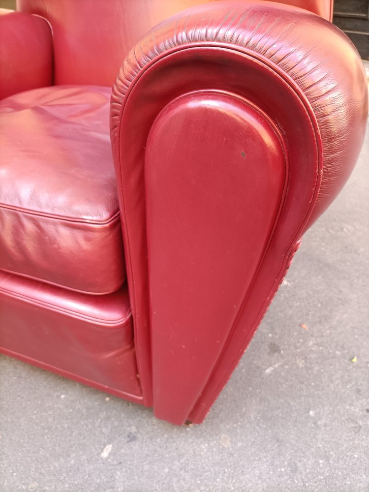 Vanity Fair Armchairs in Bordeaux Leather, 1980s, Set of 2