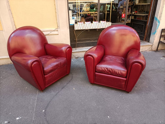 Vanity Fair Armchairs in Bordeaux Leather, 1980s, Set of 2