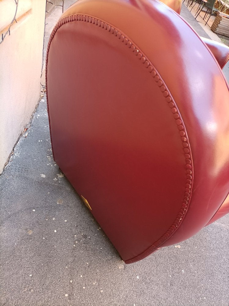 Vanity Fair Armchairs in Bordeaux Leather, 1980s, Set of 2