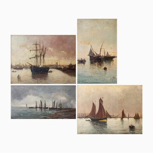 Various Artists, Marine Scenes, 19th Century, Paintings, Set of 4-AOI-2042690