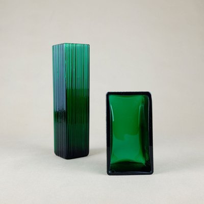 Vase and Green Crystal Glass Bowl from WMF, 1960s, Set of 2-YGX-830431