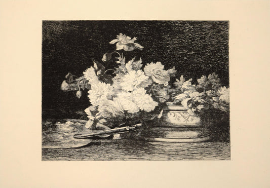 Vase de Fleurs - Original Etching by Louis Lemaire - 1870s