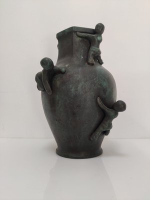 Vase in Bronze with Children Sculpture from Maitland Smith, 1980s-JJT-1098264