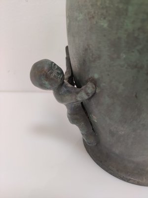 Vase in Bronze with Children Sculpture from Maitland Smith, 1980s-JJT-1098264